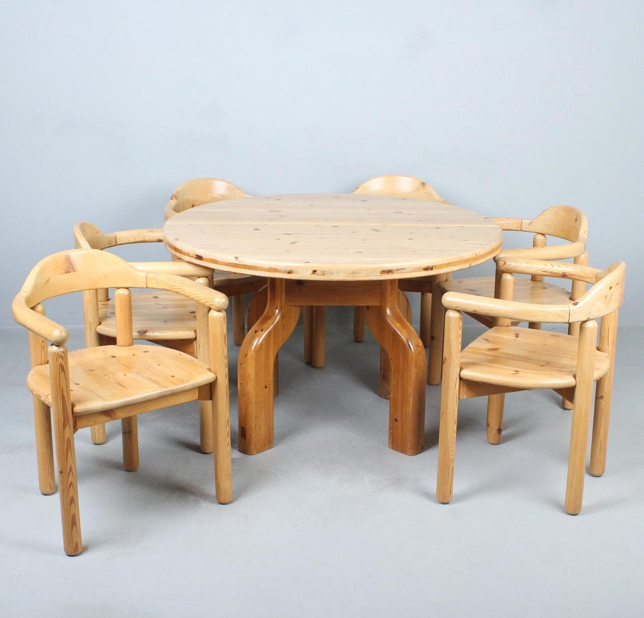 ATTRIBUTED TO RAINER DAUMILLER. Dining table set with six chairs, Denmark, 1970s.