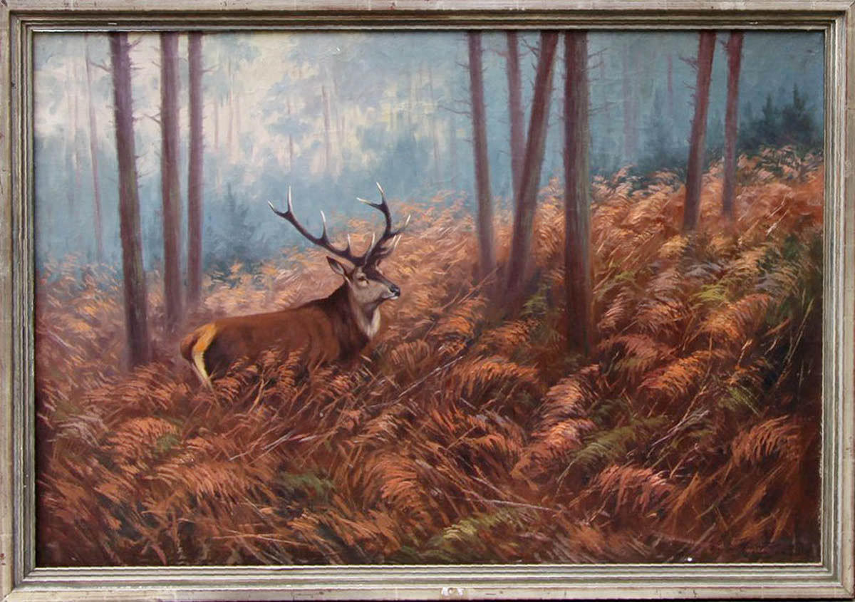 WILLI LORENZ. Hirsch im Herbstwald.