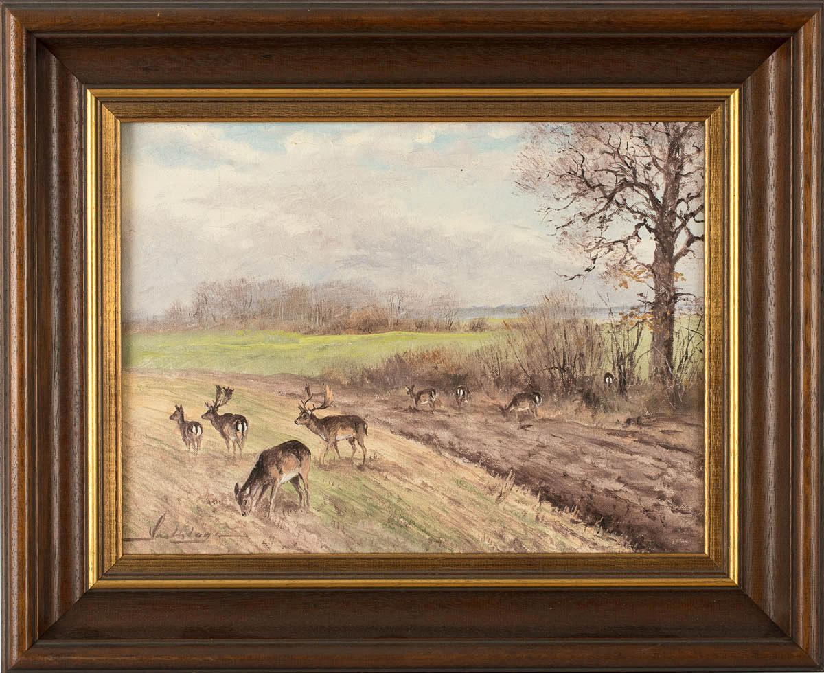 UNBEKANNTER KÜNSTLER. förpackning med dovhjort.