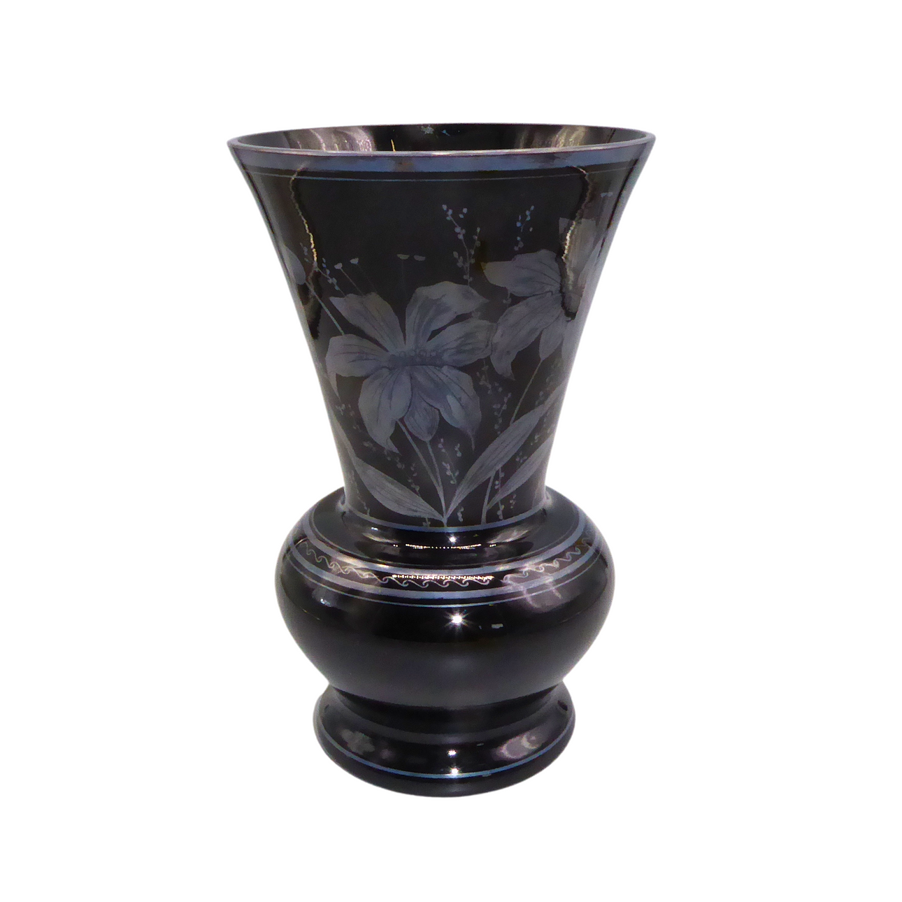 HYALITH VASE WITH HAND PAINTED DECOR.