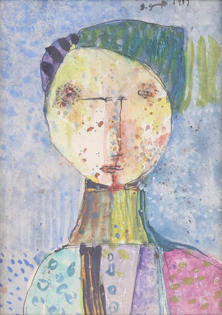 HENRI SERT. Face, watercolour, signed and dated 1957.