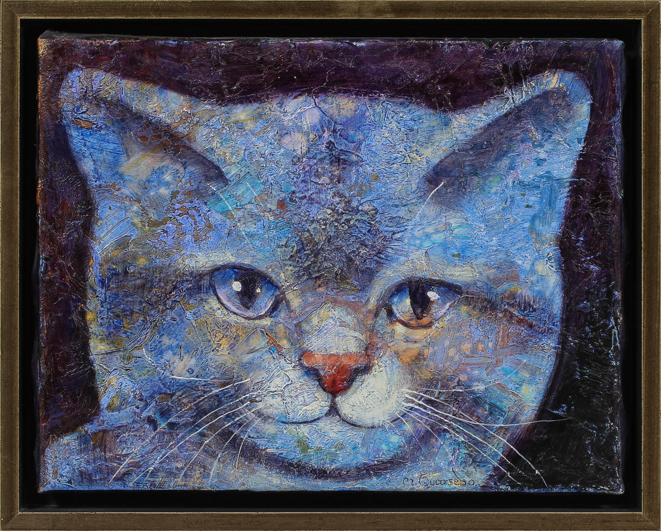 MICHAEL QVARSEBO. "Blå katt", olja på duk, signerad.
