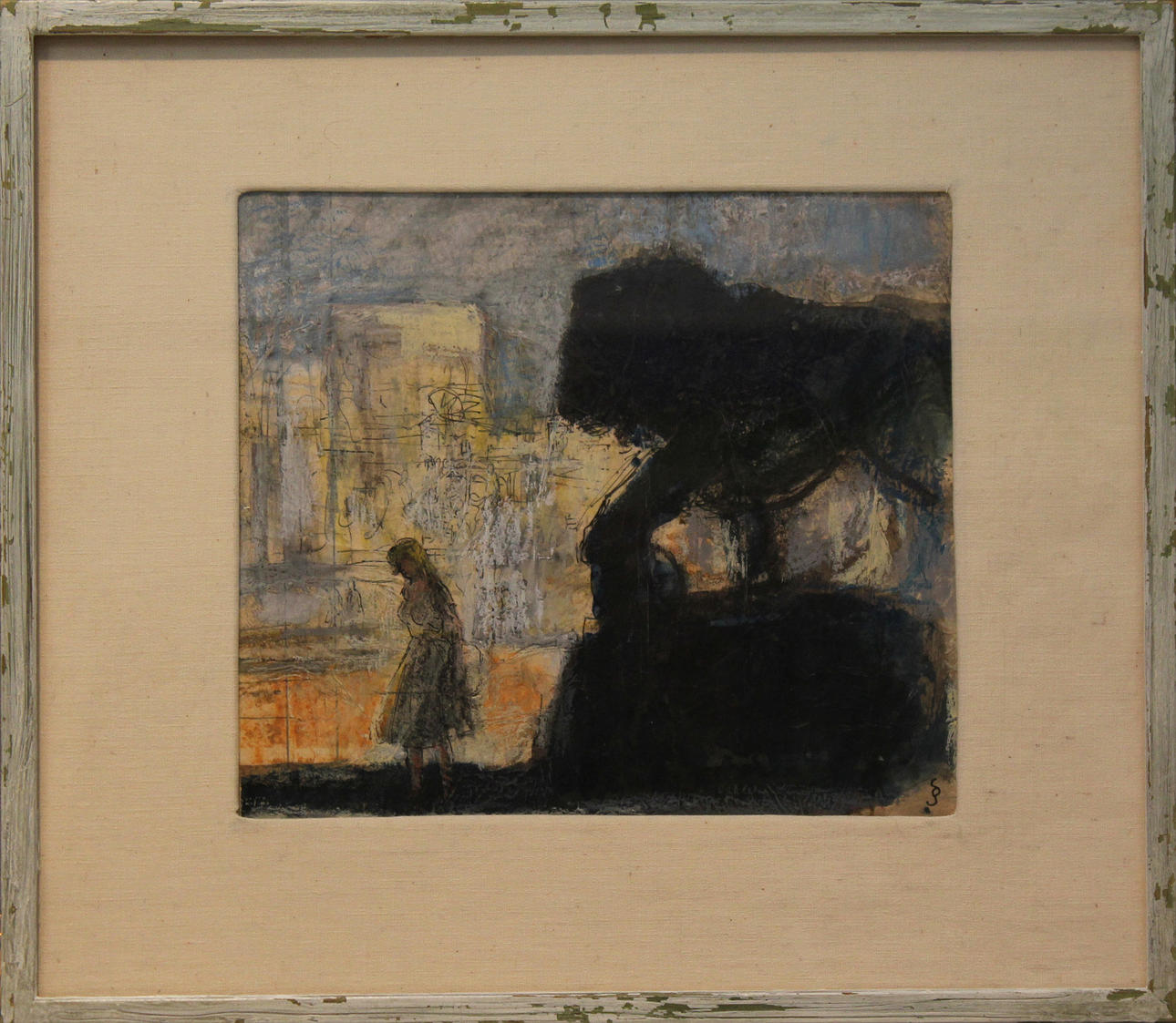 STIG SÖDERSTEN. Kvinna på stan. Blandteknik. Signerad SS.