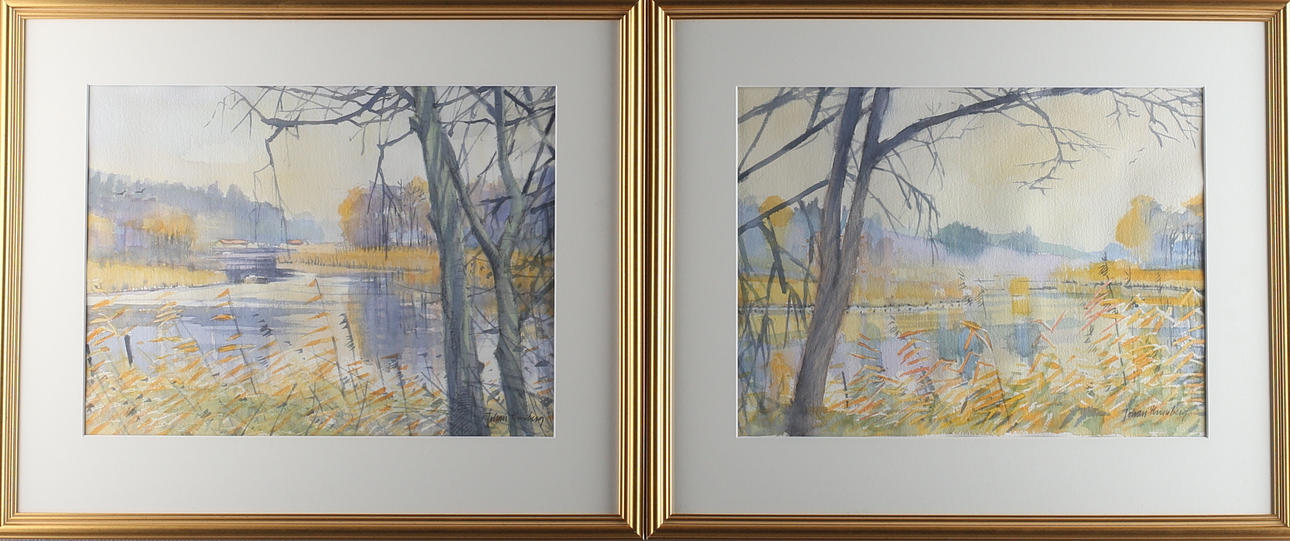 JOHAN THUNBERG. Höstlandskap, diptyk, akvarell på papper, signerade.