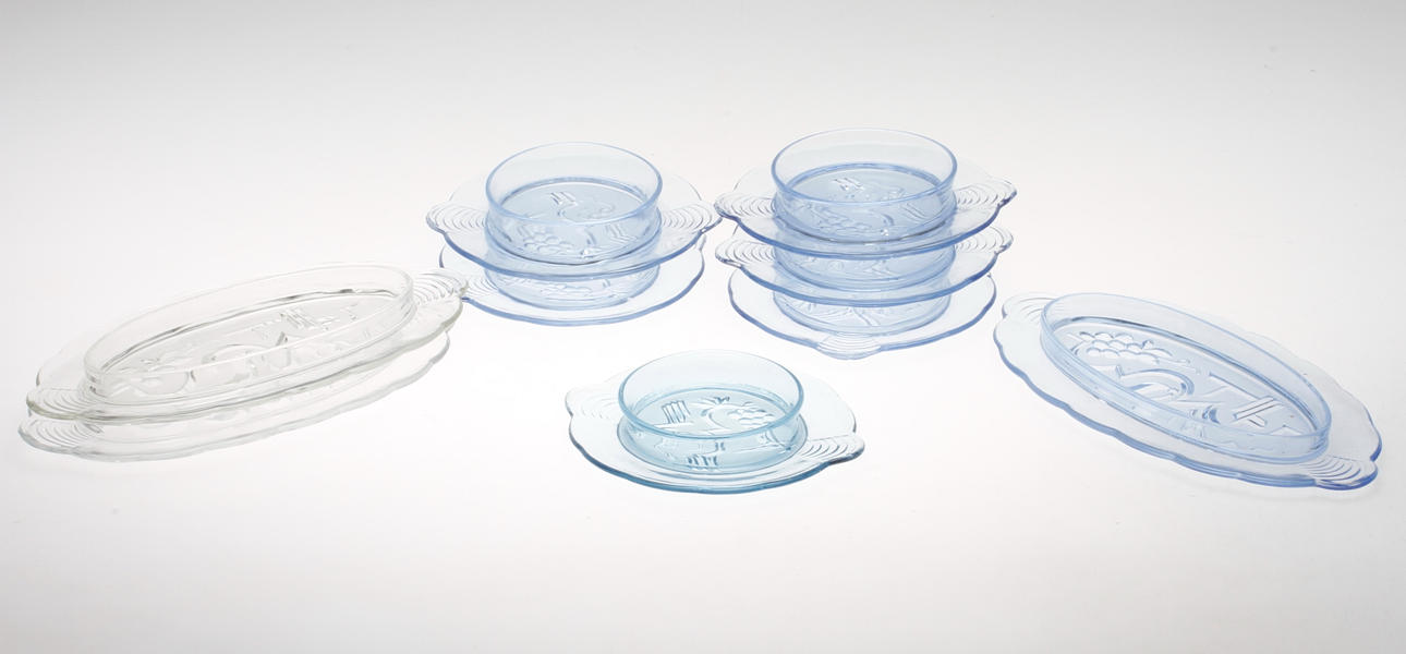 FAT/SKÅLAR, 9 st, glas, Edvin Ollers, Elme glasbruk.