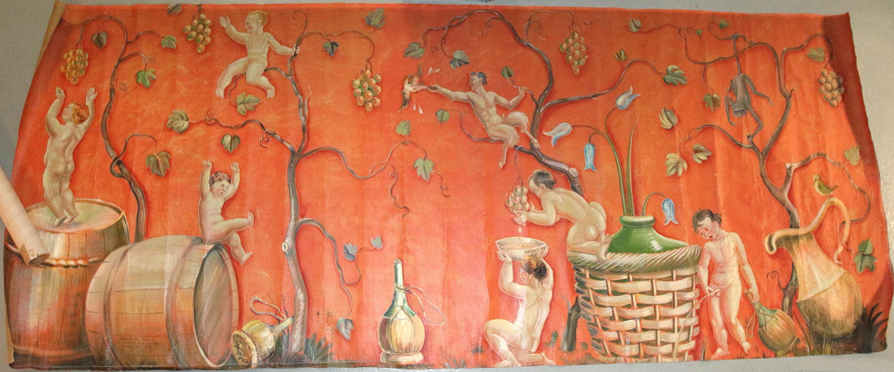 FOLKE BENSOW. Efter. Väggmålning / tapet, olja på duk, utförd av T. Nordberg vid V. Lundströms Ateliér, signerad och daterad, 1927.