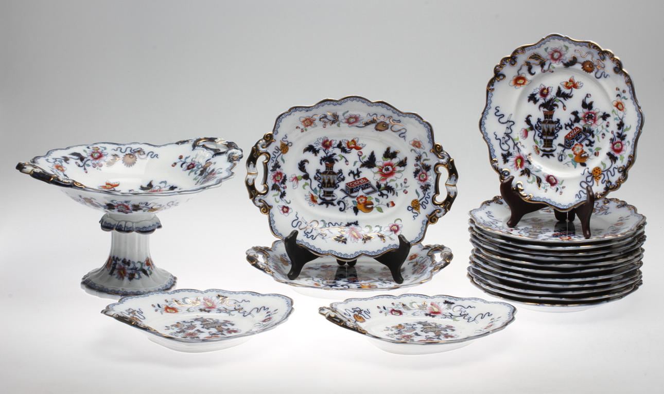 FRUKTSERVIS, flintgods, 17 delar, William Ridgeway son & Co, England,1800-talets mitt.