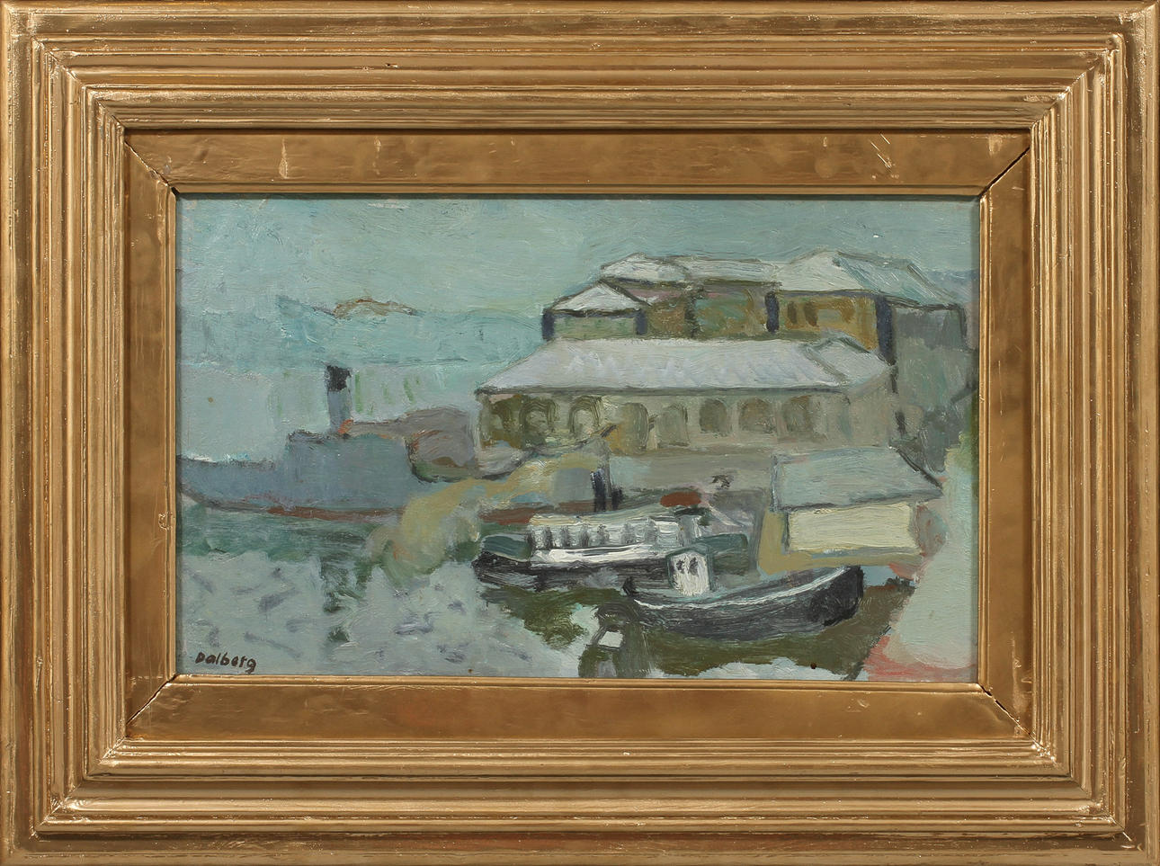 ÅKE DALBERG. Tullhuset, olja på pannå, signerad.