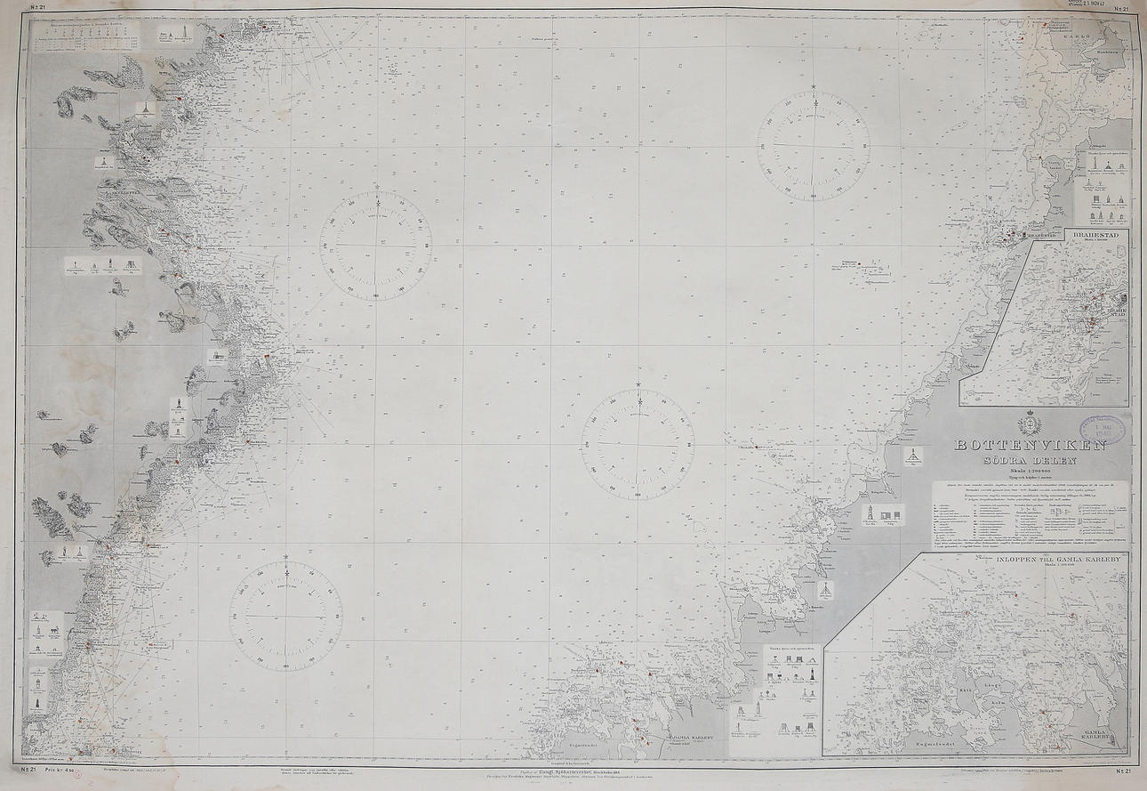 SJÖKORT/KARTA, gravyr. Bottenviken. Kungl. Sjöfarstverket. 1900-talets första hälft.