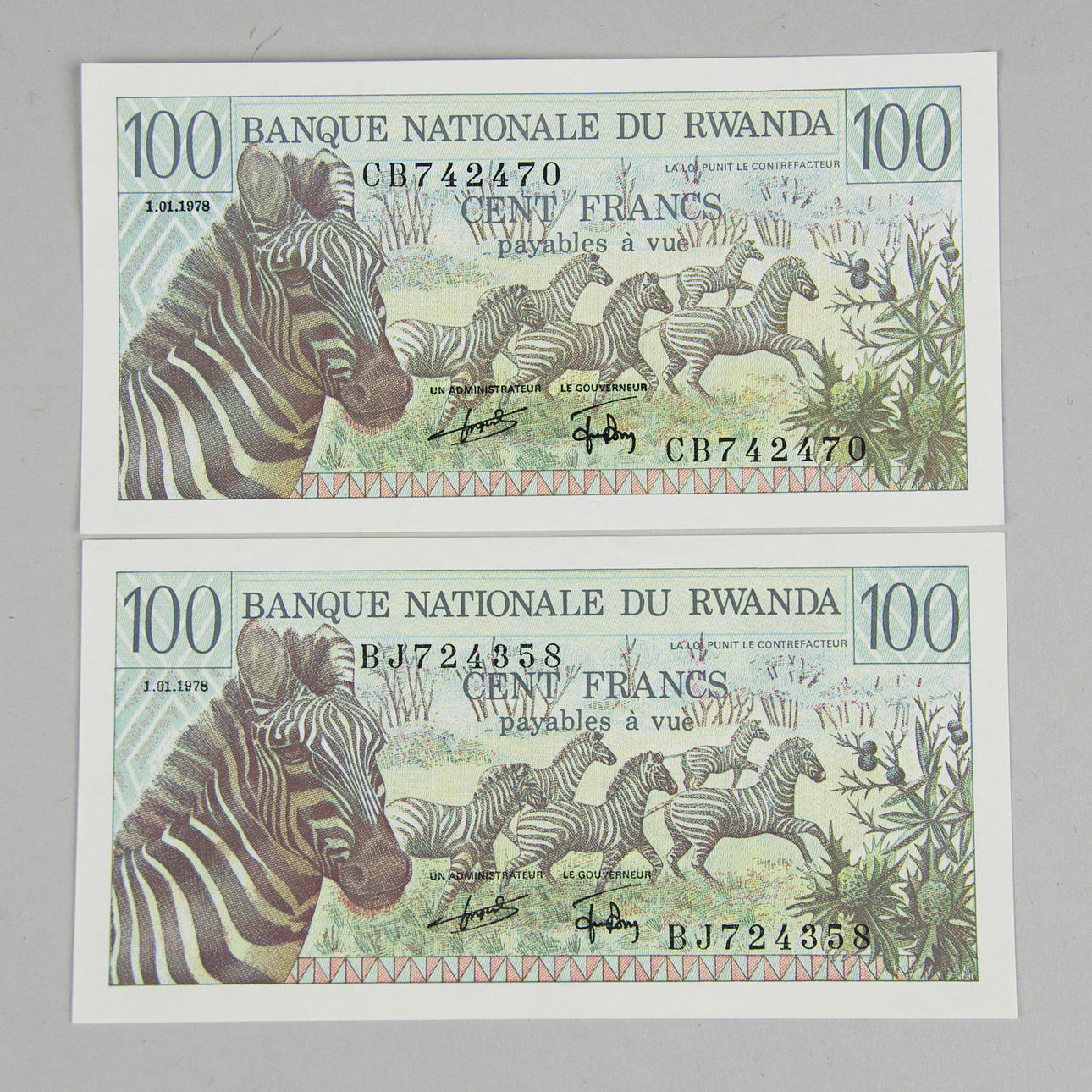 SEDLAR, 2 stycken, Banque Nationale du Rwanda.