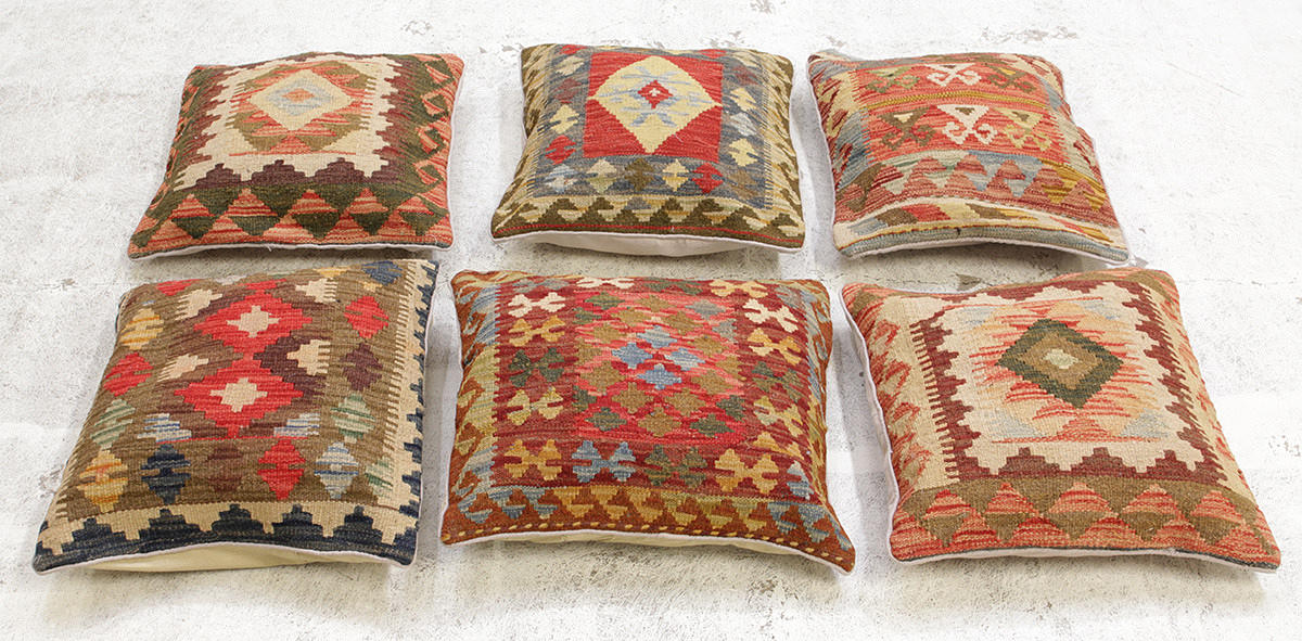 KUDDFODRAL, 6 st, Kelim Uzbak, ca 50 x 50 cm.