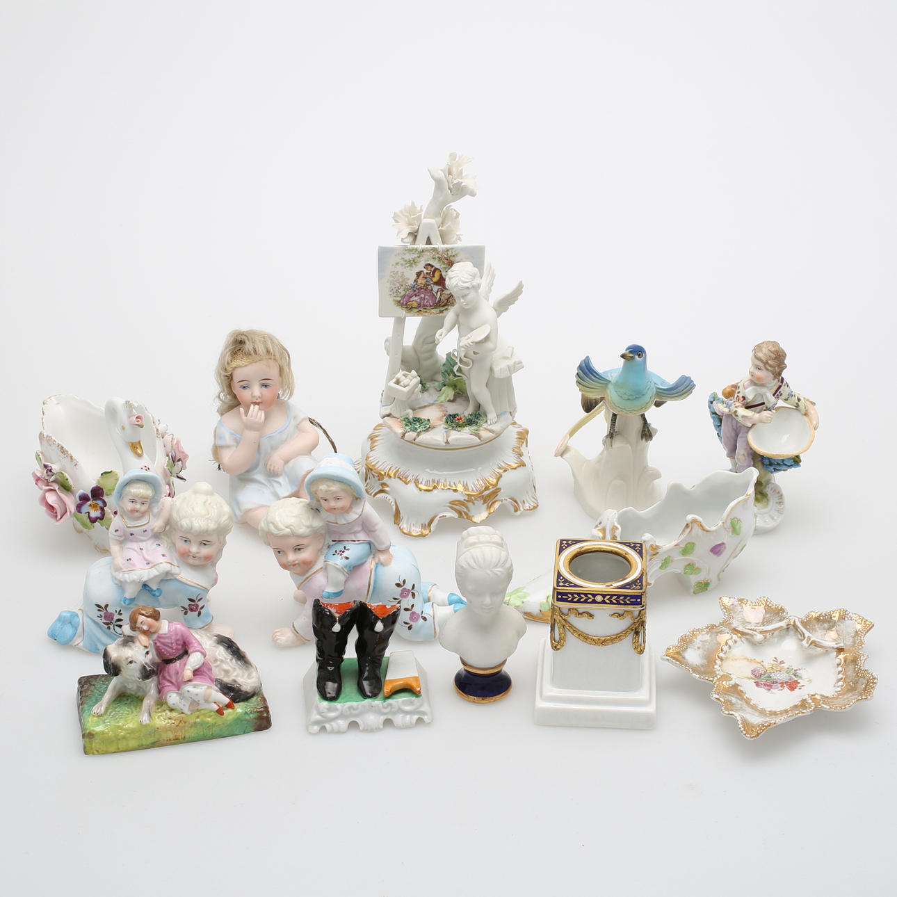 FIGURINER, 13 st, porslin, Meissen m.m, 1800/1900-tal.