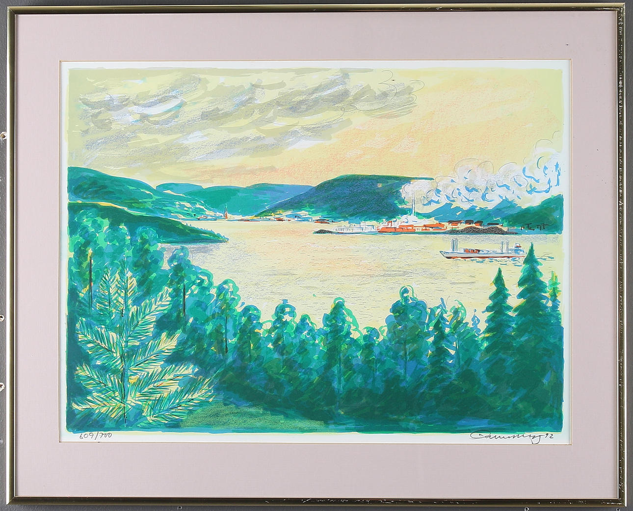 EINAR WENNBERG. Vy över Vivstavarv, Timrå, signerad och daterad -92.