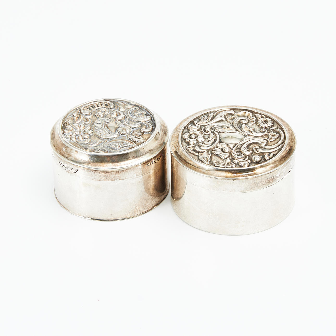Two silver boxes, Carl Julius Åkerman (active 1841-1870) and Gustaf Folcker (active 1807-1865) dated 1849 and 1847, Sweden.