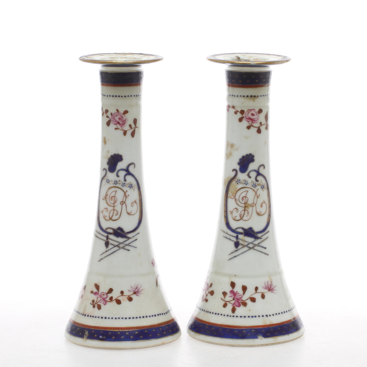 LJUSSTAKAR 1 par, kompaniporslin, Kina, 1700/1800-tal.