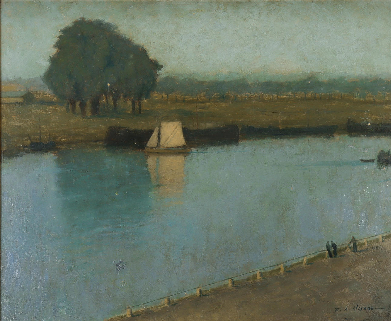 RAOUL ANDRÉ ULMANN. Dusk by the canal.