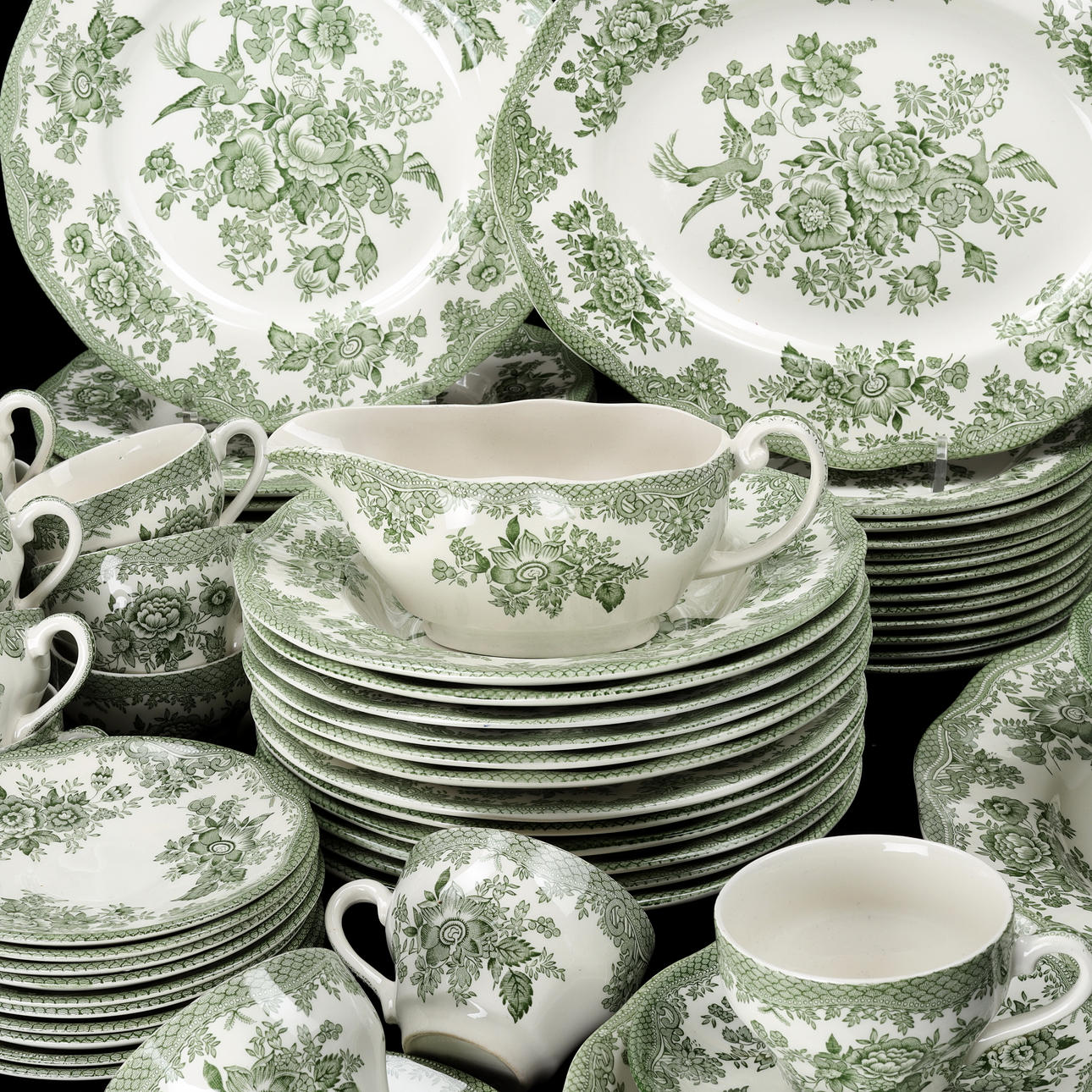 FOOD/COFFEE SET, 66 pieces, “Green Pheasan/Asiatic Pheasants