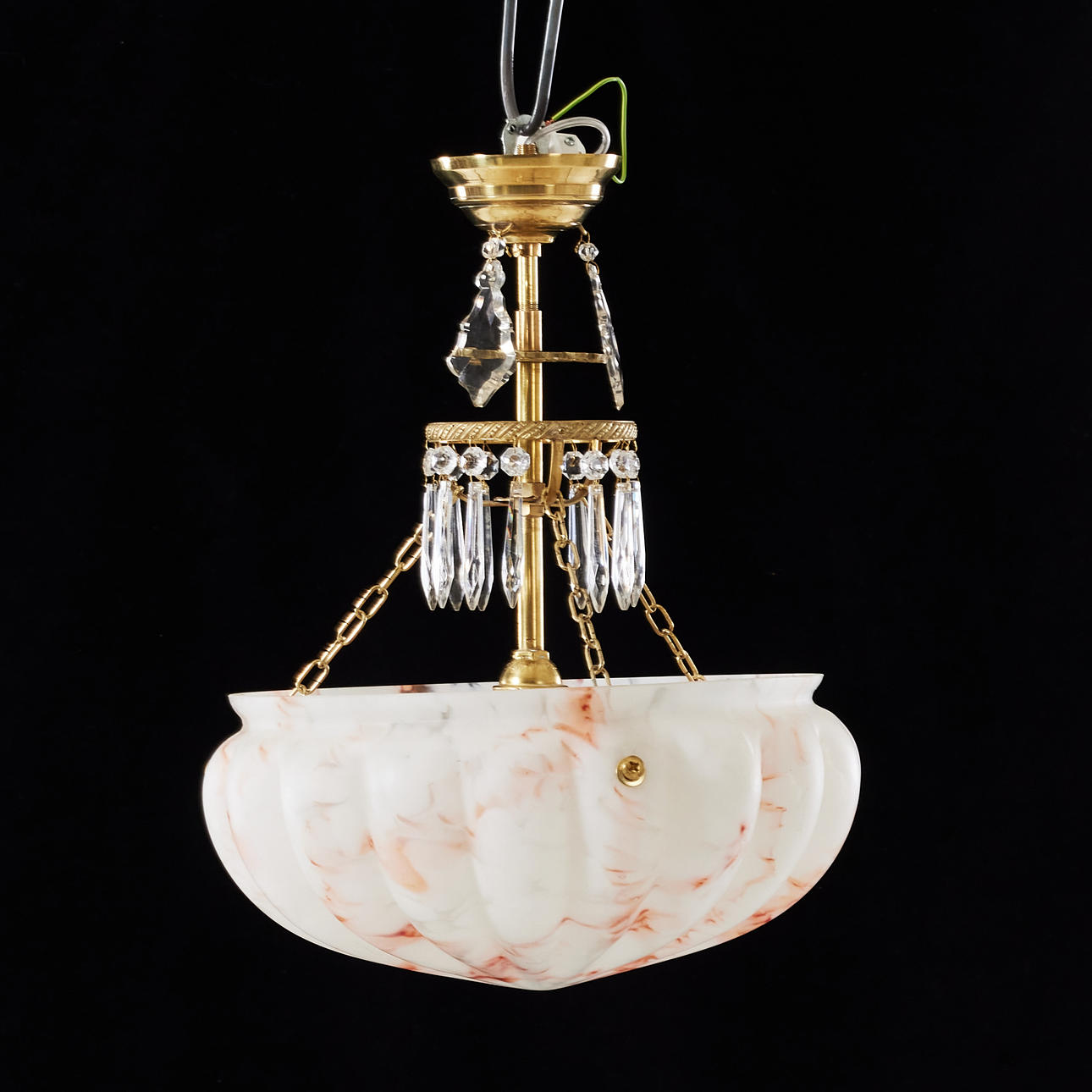 CEILING LAMP, marbled cup, different cut prisms, second half of the 20th century.