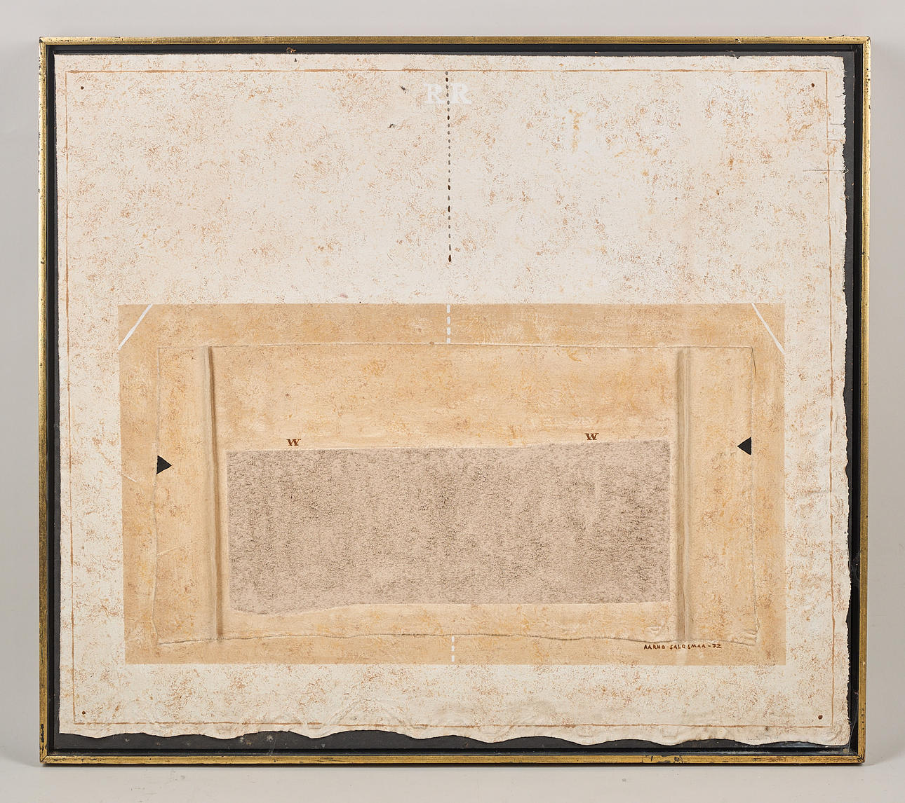 AARNO SALOSMAA. COMPOSITION, signed and dated -72, oil and collage on canvas, lined on panel.