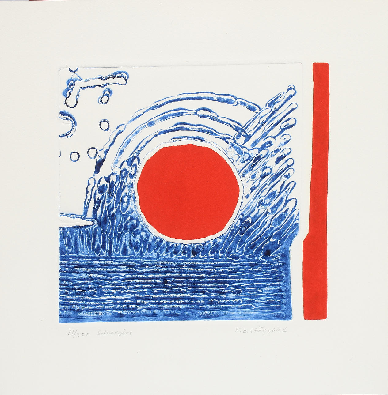 KARL ERIK HÄGGBLAD. "Solnedgång", svetsgravyr. Signerad och numrerad 77/320.