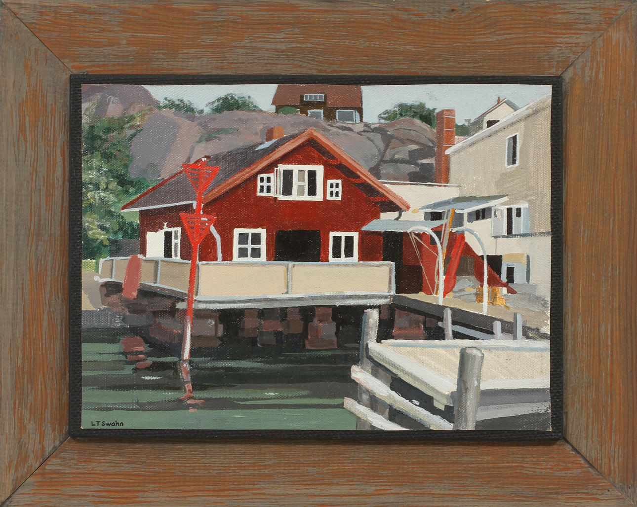 LENNART T SWAHN. Sjöbod, olja på duk, signerad.