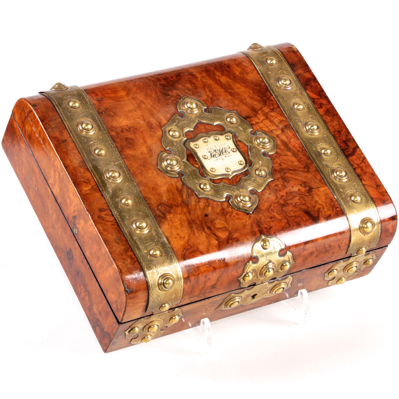 SKRIVSKRIN, rotfaner, mässingsbeslag, 1800/1900-tal.