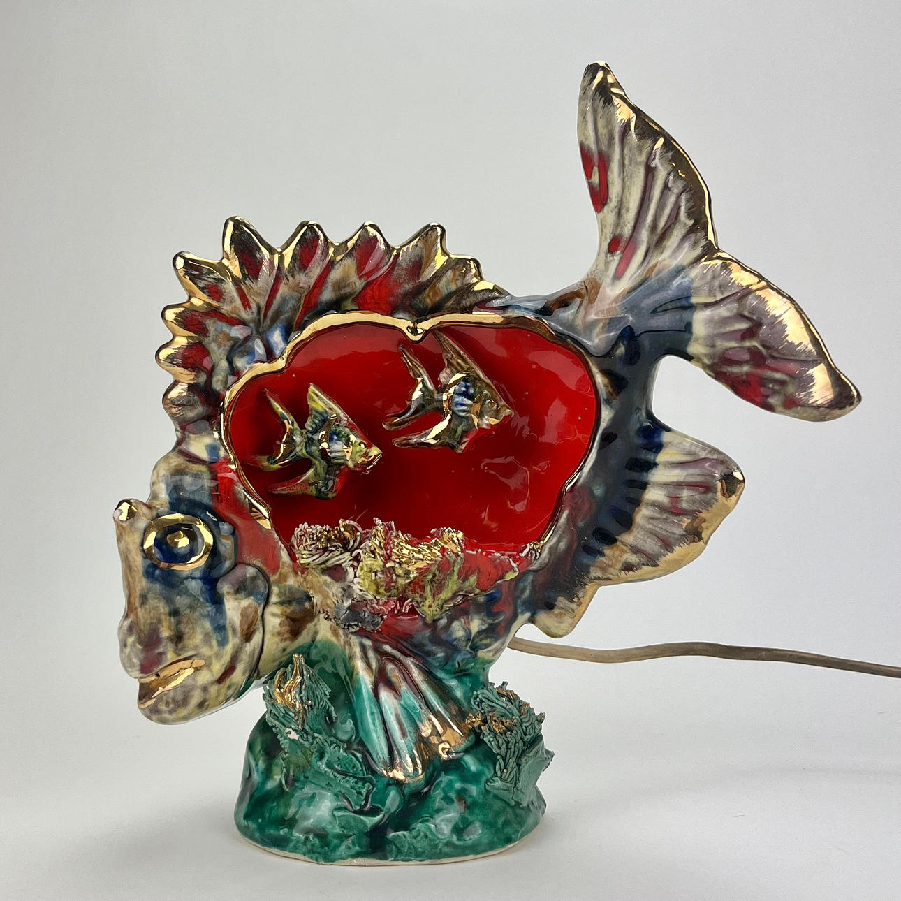 FISKELAMPE, keramik, sandsynligvis Vallauris, Frankrig.