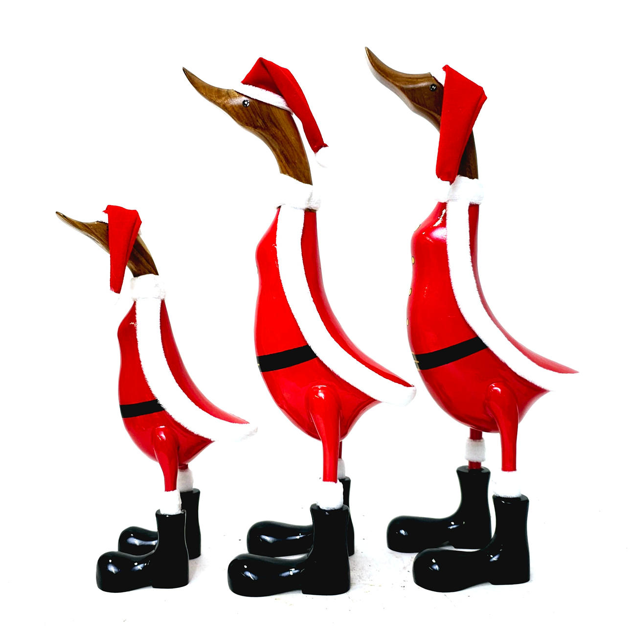 THREE WOODEN CHRISTMAS DUCKS.