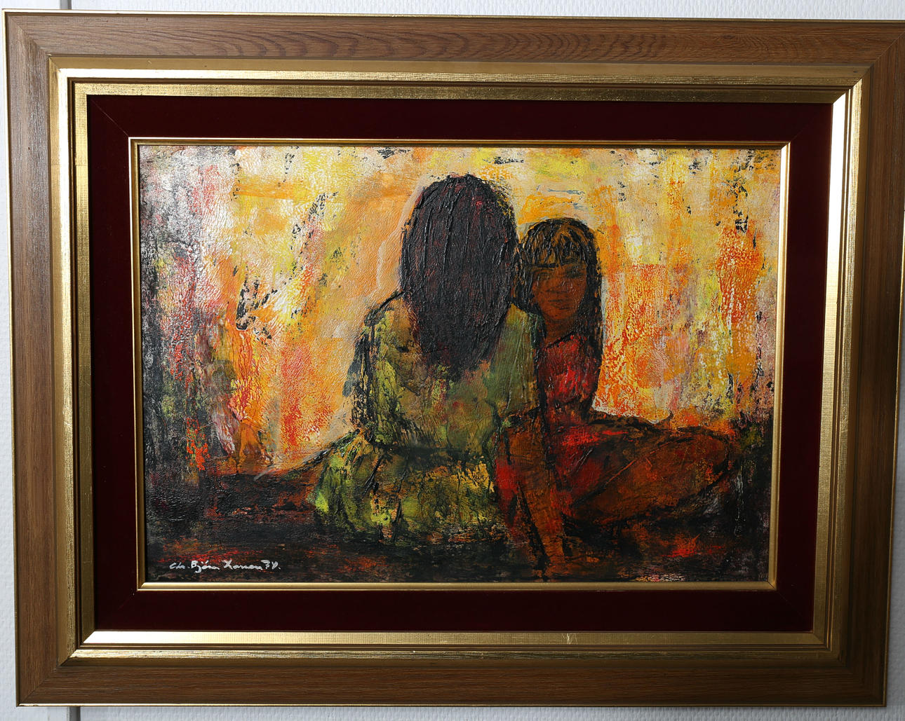 CHRISTIAN BJÖRN LARSEN. Olja på pannå, Sittande flickor, signerad, Chr Björn Larsen, daterad -74.