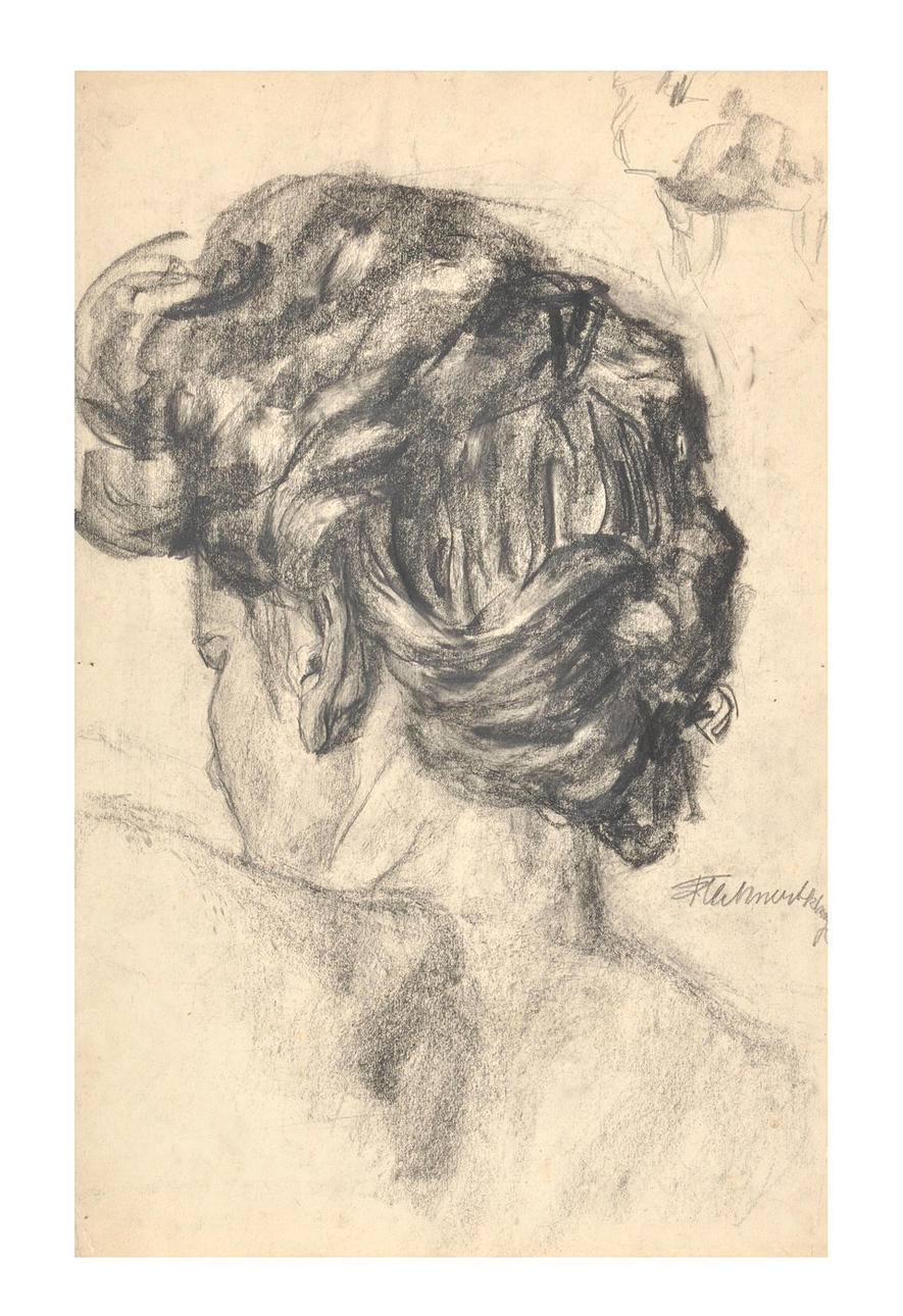 FRITZ MEHNERT. Bakifrån av en lockig ung kvinna.