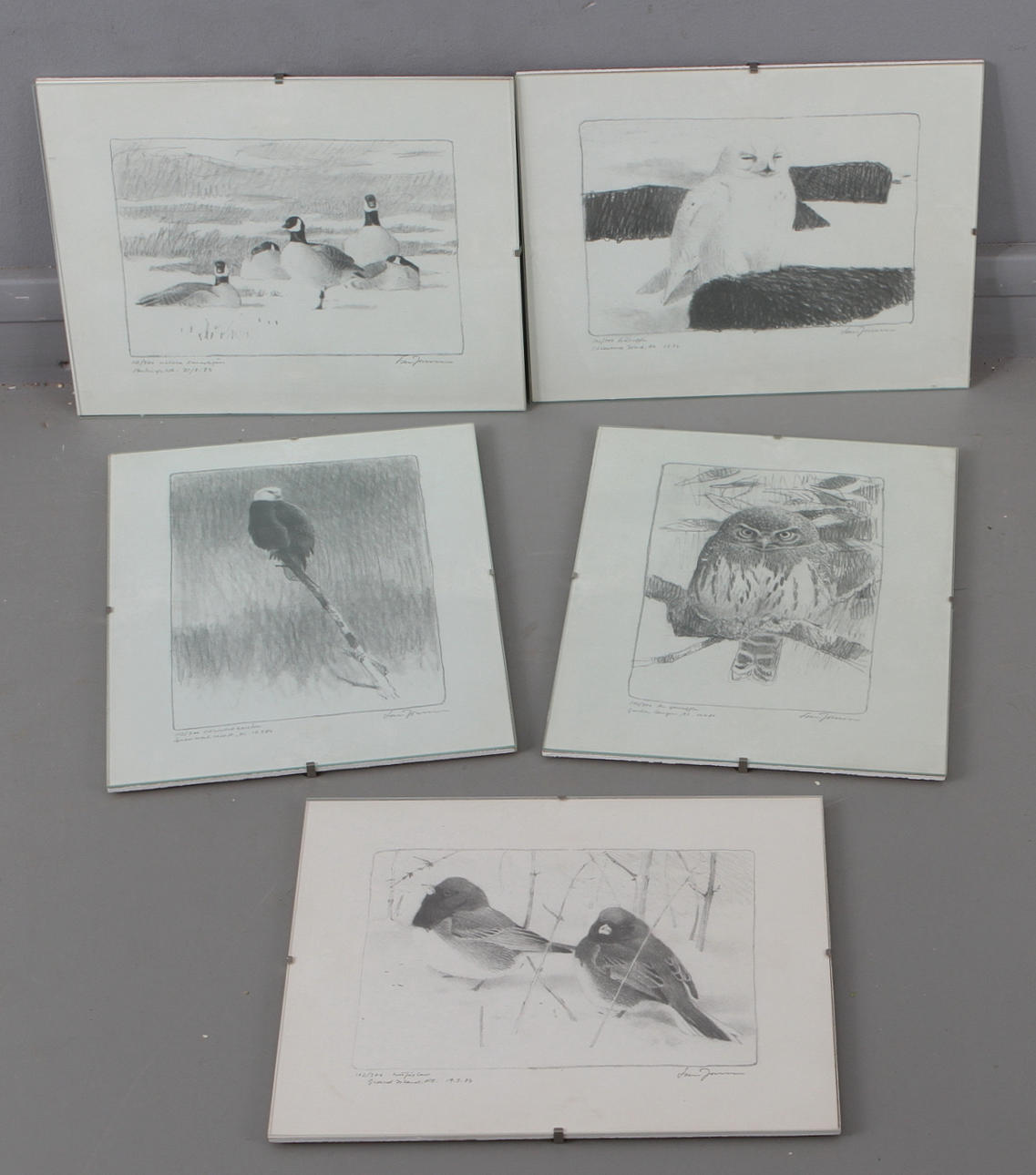 LARS JONSSON. 5 st, Fågelmotiv, litografier, signerade och numrerade.