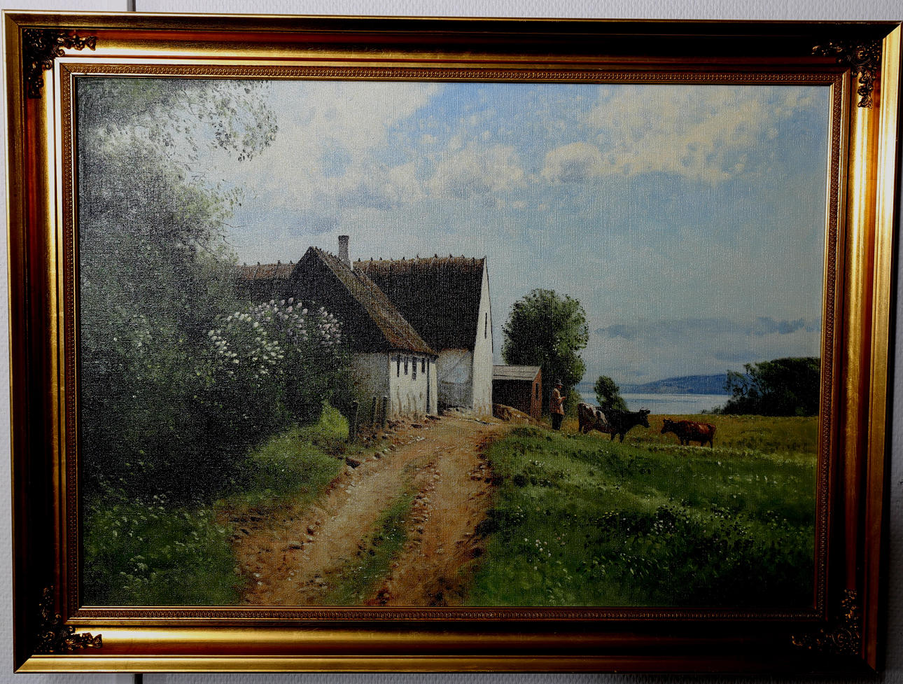 NIELS WALSETH. Olja på duk, Gårdsmotiv, signerad.