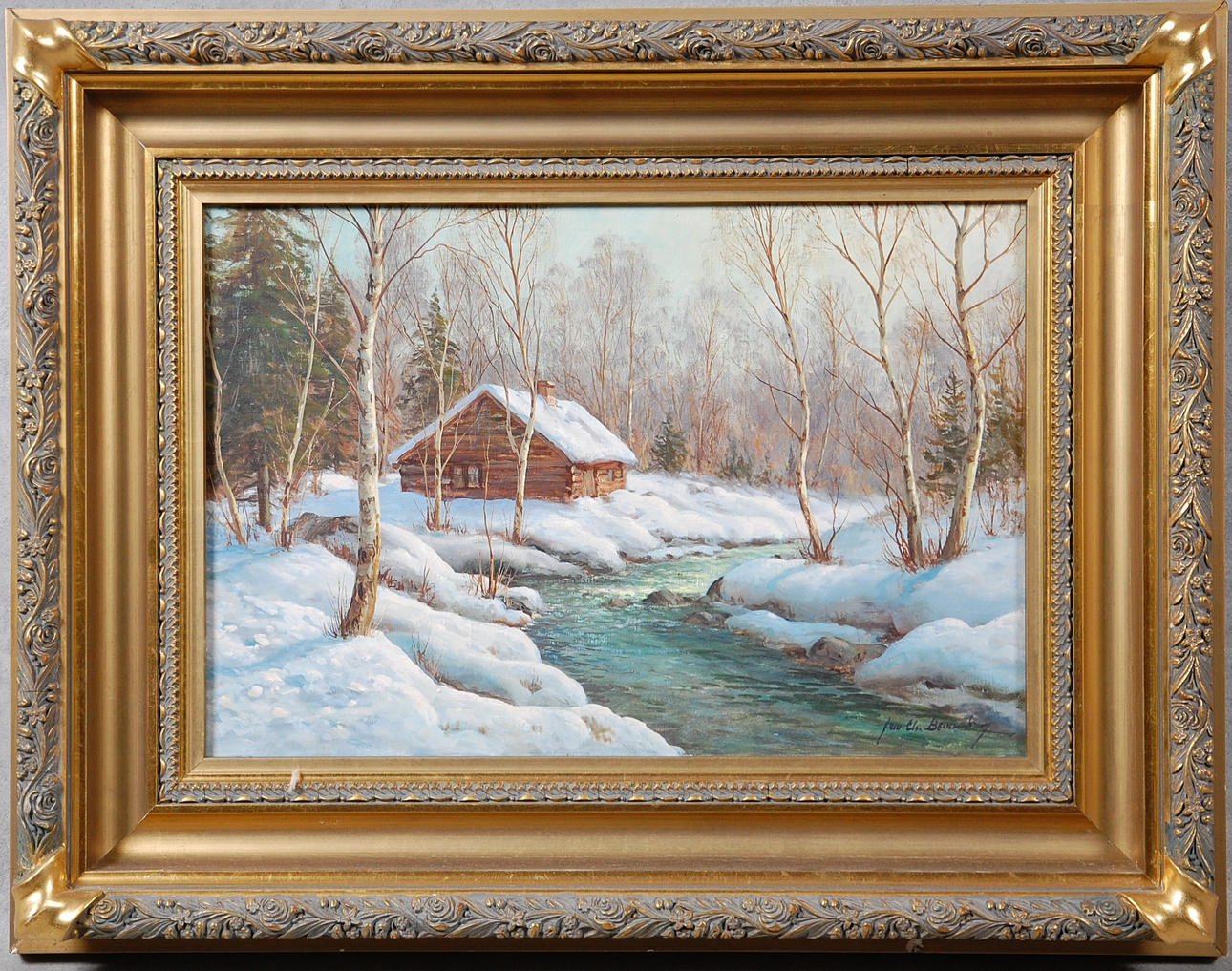 OIDENTIFIERAD KONSTNÄR. olja på duk, otydligt signerad.