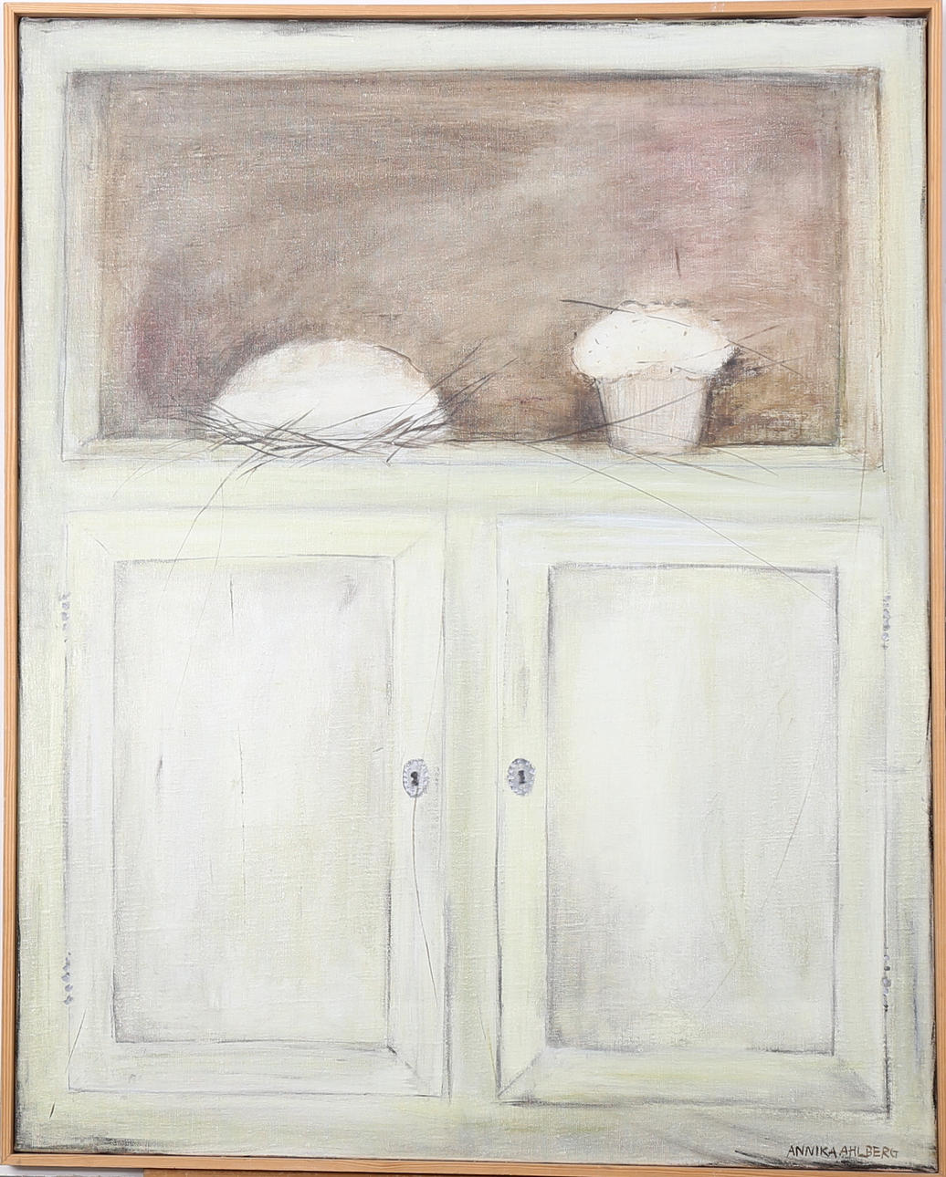 ANNIKA AHLBERG. Olja på duk, Skafferidörr, signerad Annika Ahlberg.