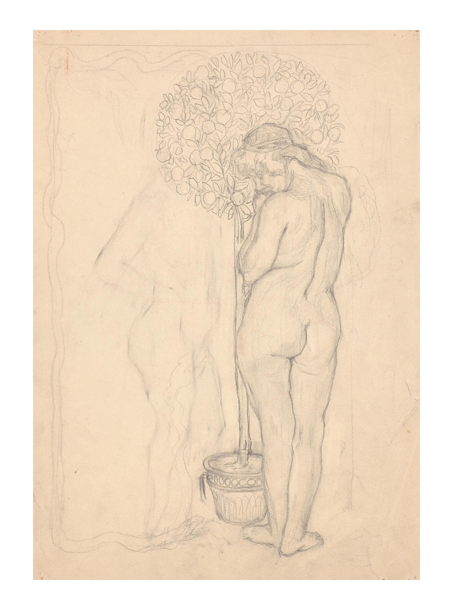FRITZ MEHNERT. Kolstudie på papper "Eva am Baum der Erkenntnis, 1910".
