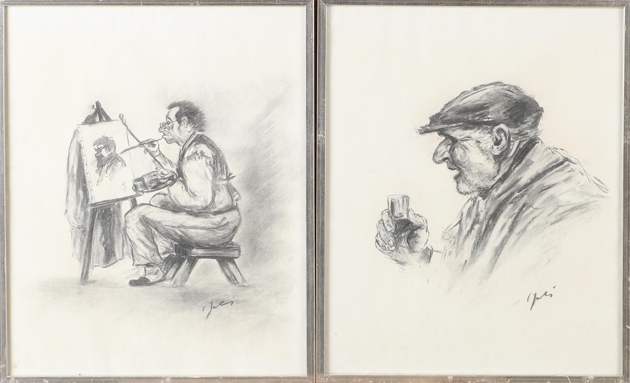 CARL JULIUS. 2 tavlor, blyerts, signerade.