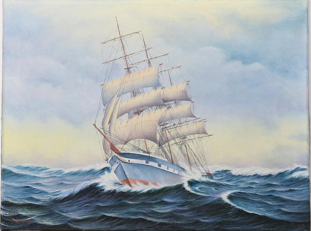 OKÄND KONSTNÄR. Segelfartyg, olja på duk, osignerad.