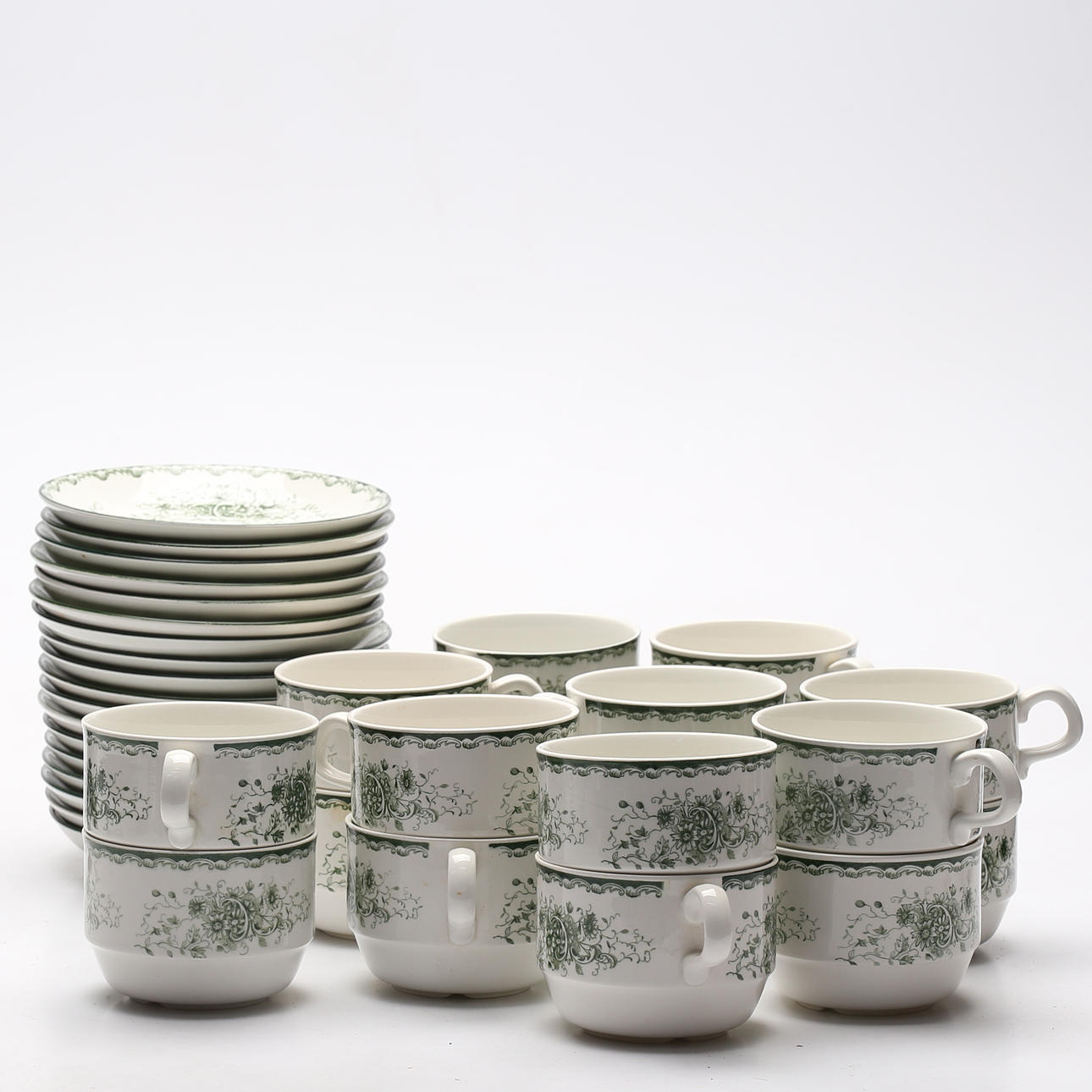 TEKOPPAR, 18 koppar med fat, "Gröna Anna", Rörstrand.