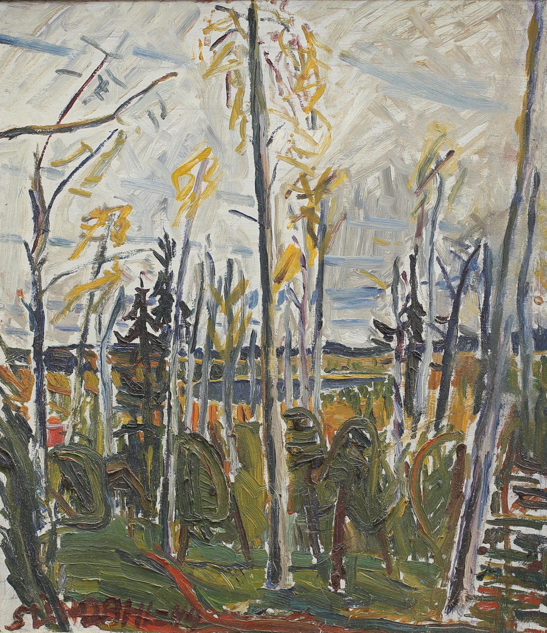 STEN LINDAHL. Skogsmotiv, olja på pannå, signerad och daterad -44.