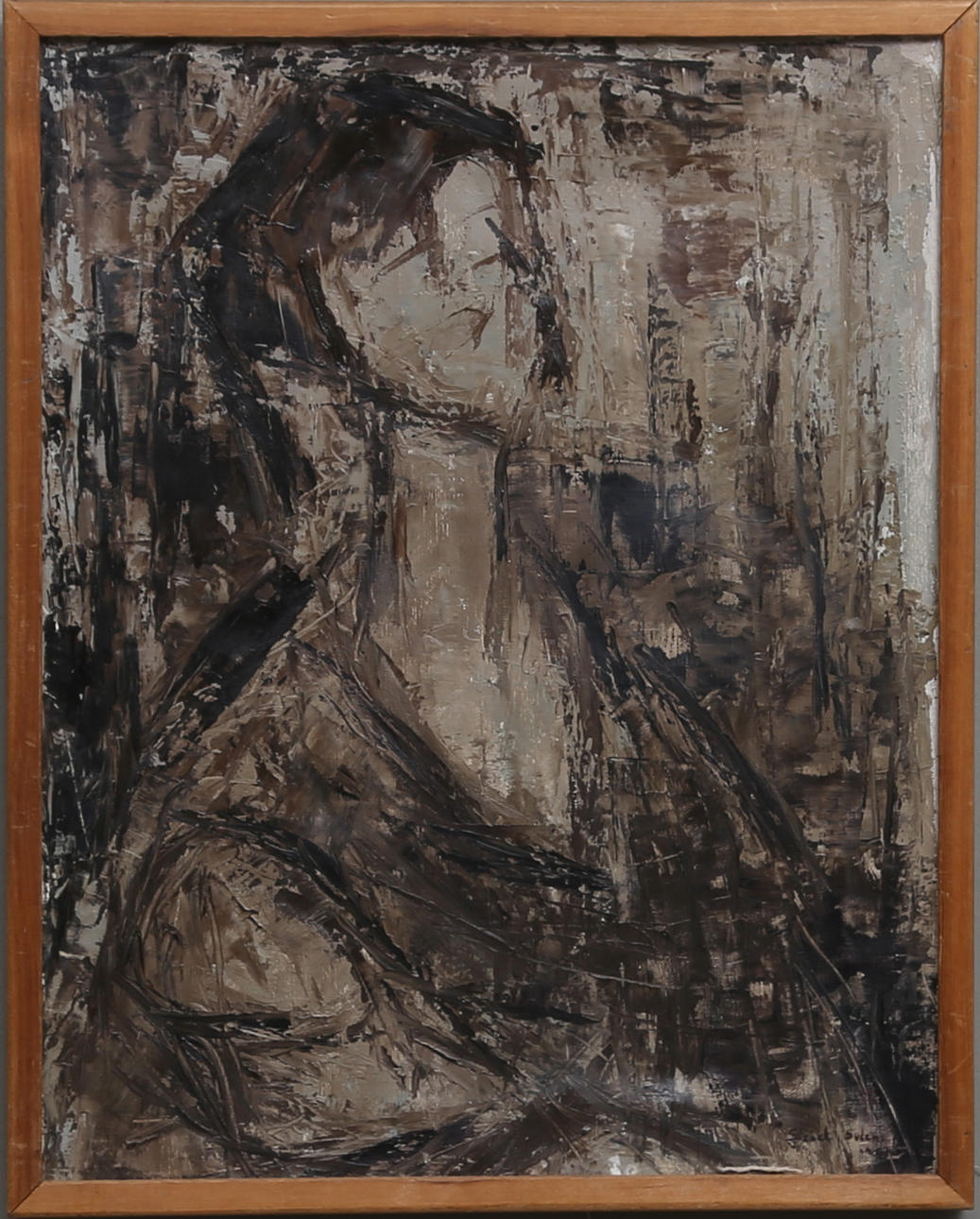 SISSEL SOLEM. "Brunt portrett". Olja på duk, signerad och otydligt daterad.