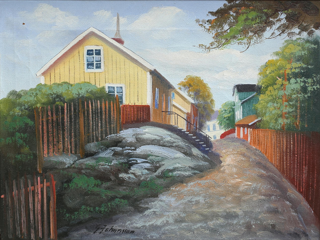 GUNNAR JOHANSSON. Besväret, Oskarshamn. Olja på duk, signerad.