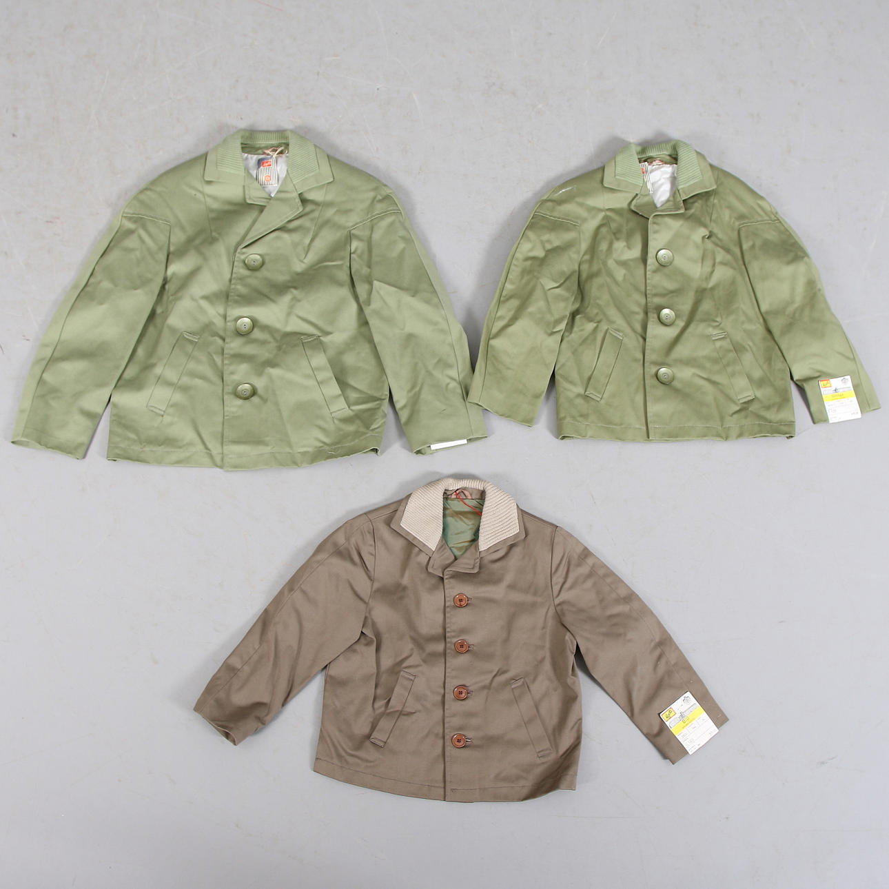 JACKOR, 3 st, "Gillöga, Golden Khakis", Algots, så kallad new old stock, från äldre konfektionsaffär, 1960-tal.