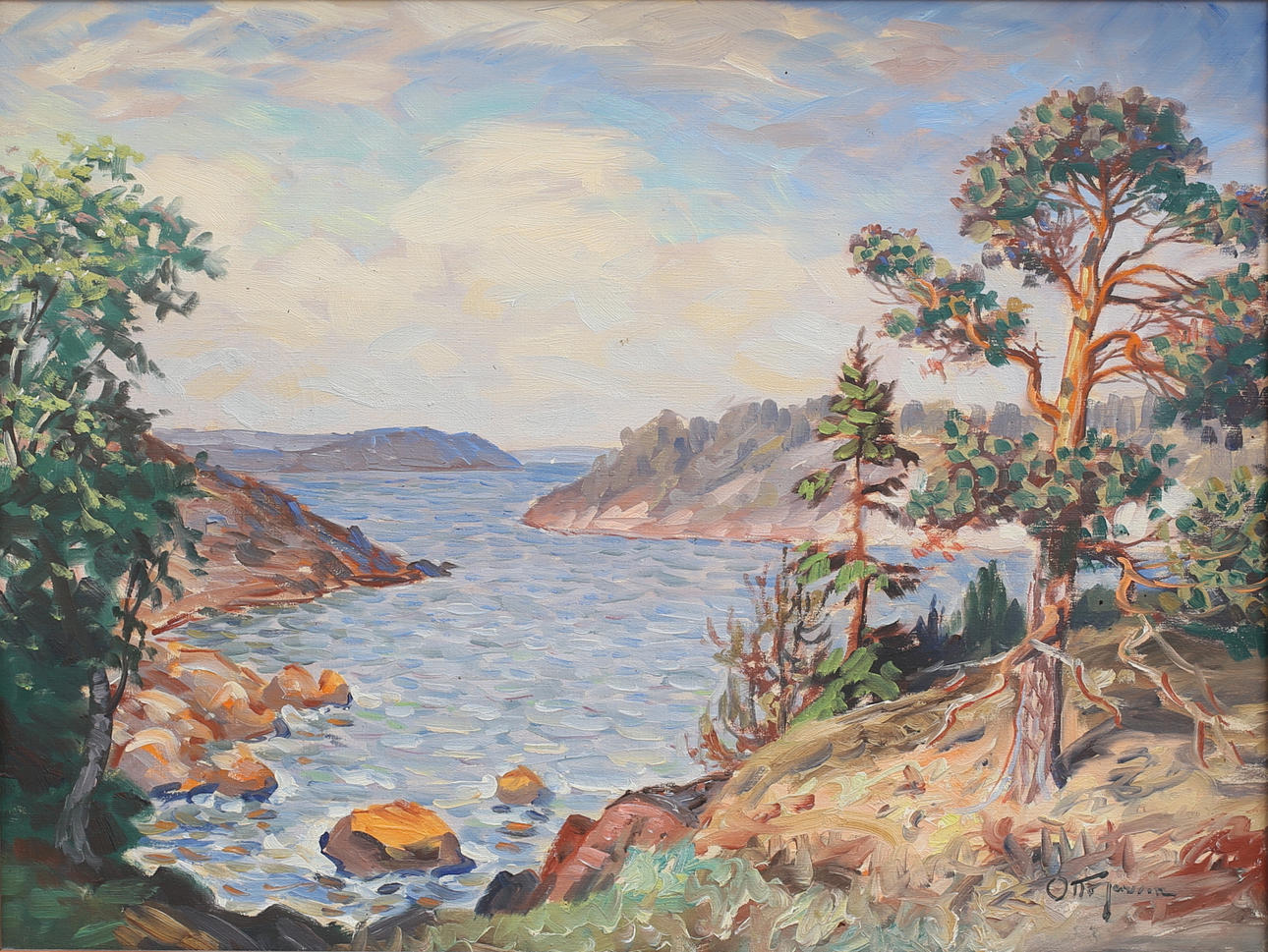 OTTO JANSSON. Kustmotiv Misterhults skärgård. Olja på duk, signerad.
