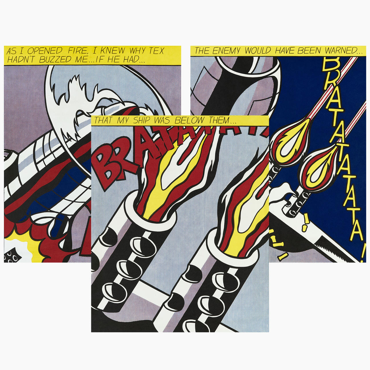 AFTER ROY LICHTENSTEIN. “As I opened fire”, triptych, Stedelijk, offset lithography.
