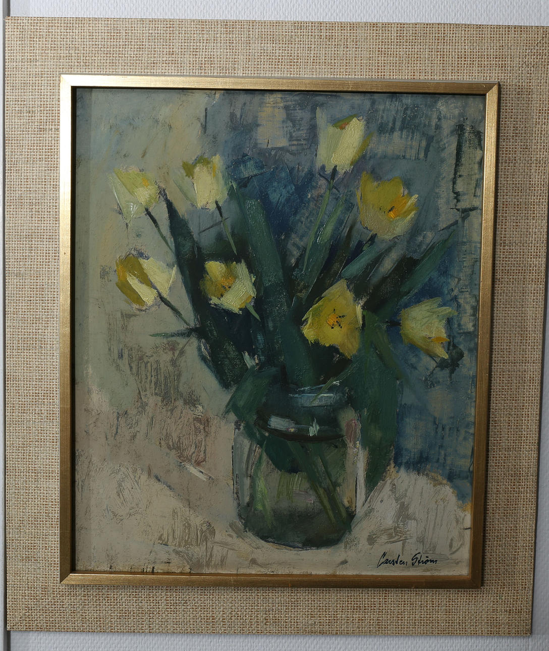 CARSTEN STRÖM. Olja på pannå, "Gula Tulpaner, Abbekås", signerad.
