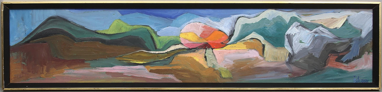 RUNE ÖSTENSSON. Kompostion. Olja på pannå. Signerad.