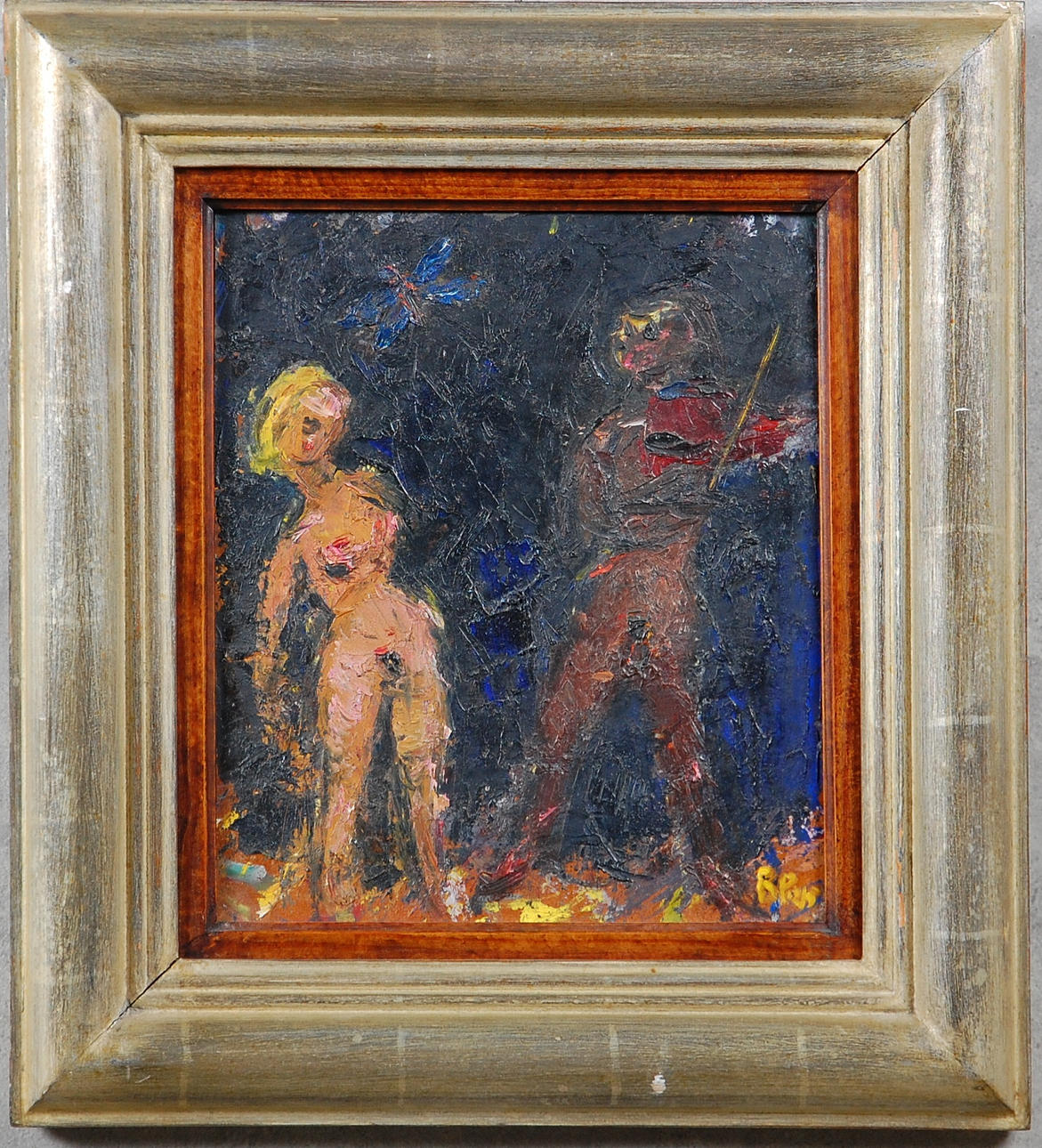 OIDENTIFIERAD KONSTNÄR. olja på pannå, monogramsignerad RP, daterad -45.