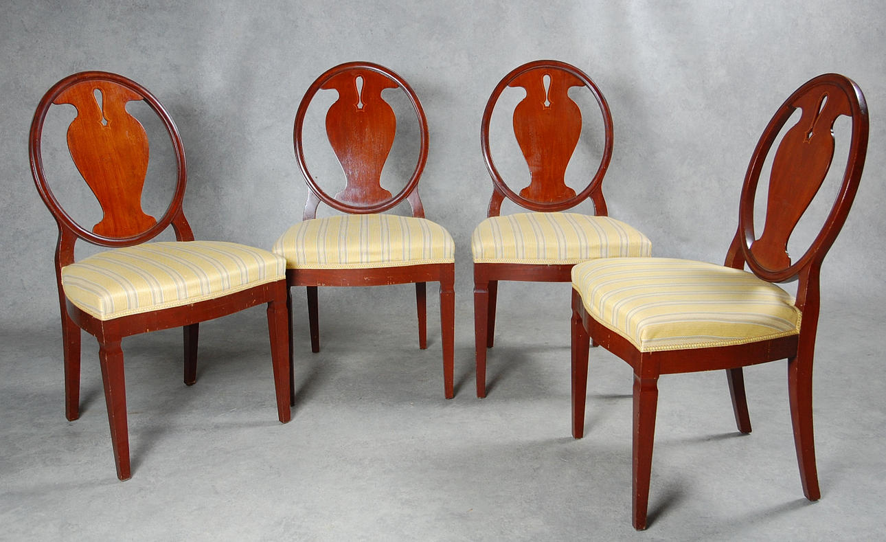 STOLAR, 4 st, gustavianskstil " Svenska Modellen " med intarsia, märkt AB Nordiskakompaniet 7852.