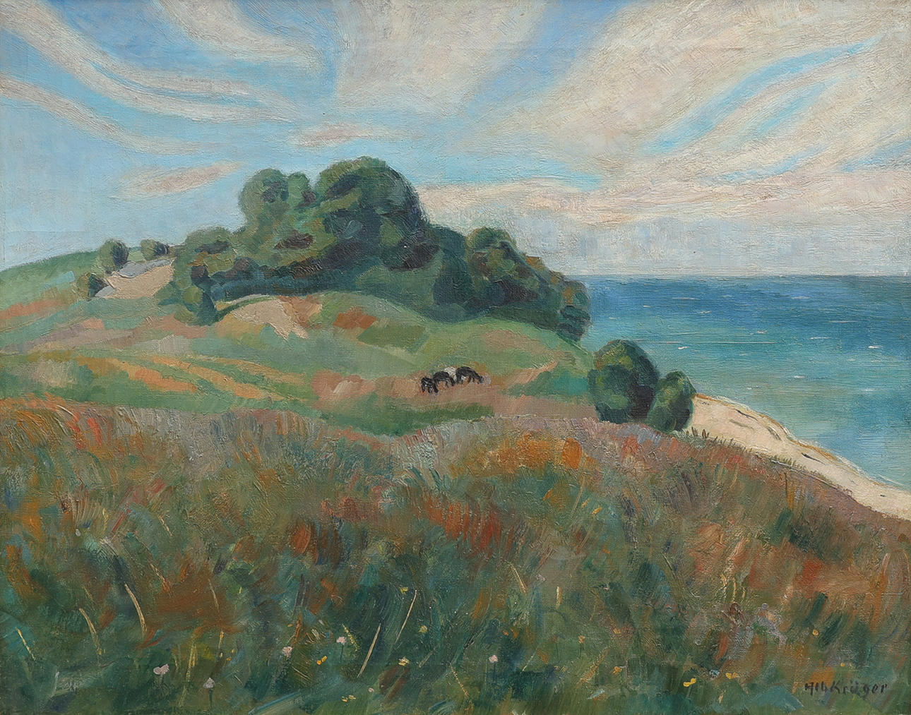 ALBERT KRÜGER. OIL ON CANVAS, MOTIF FROM KÅSEBERGA, SIGNED.