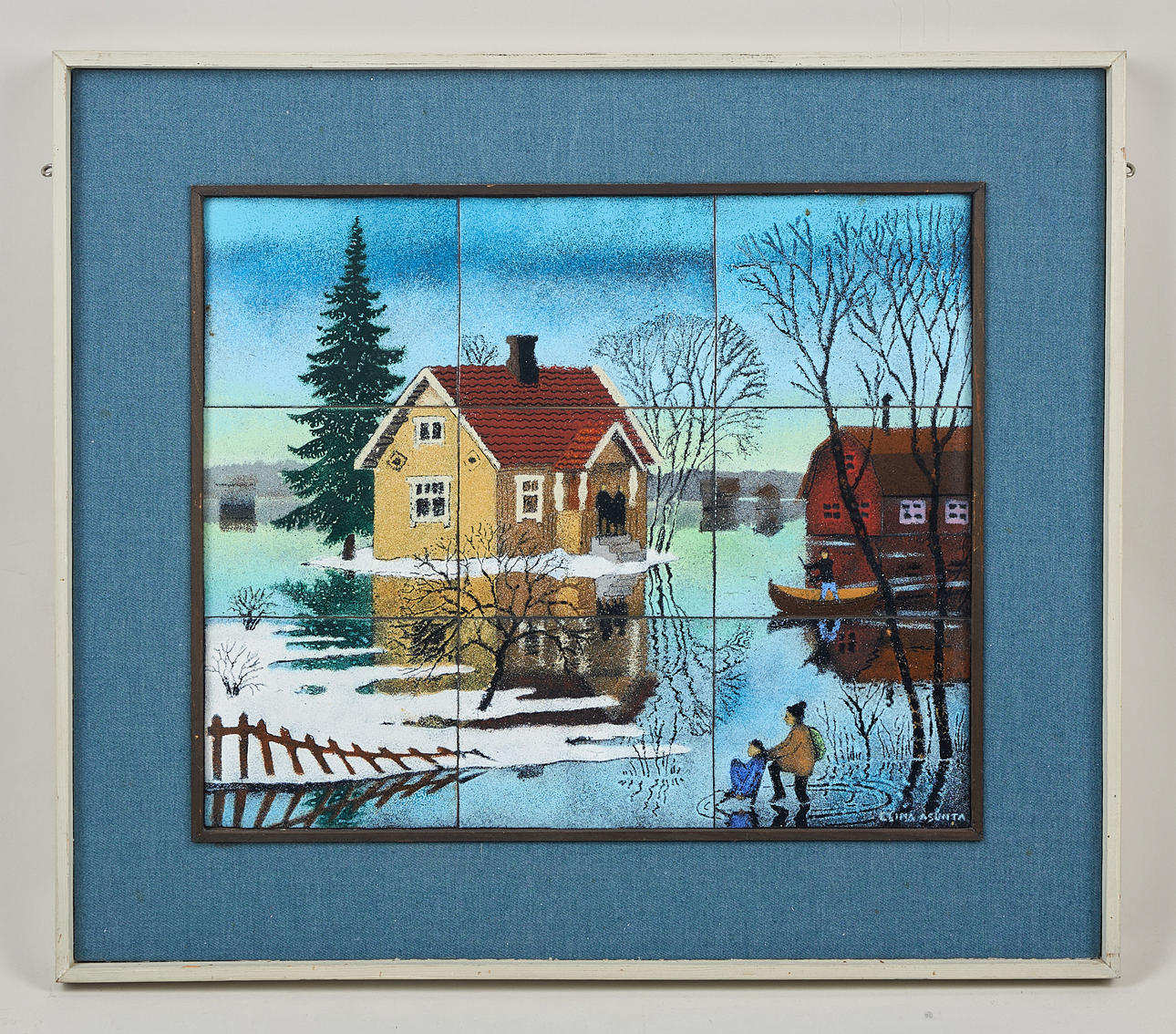 ELINA ASUNTA. “Winter flood”, signed, enamel painting.